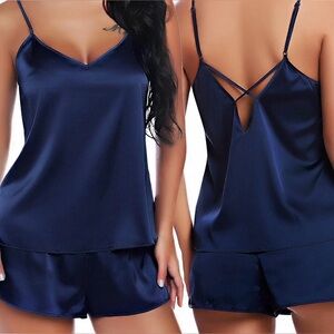 Aamikast Midnight Blue Satin Pajama Set